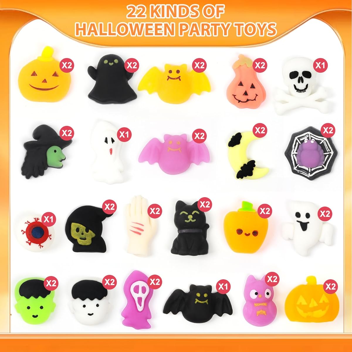 Halloween Party Favors Squishy Toys - 40 Piece Set with Pumpkin Container - Fun and Relaxing Gifts for Kids/Boys/Girls/Parties