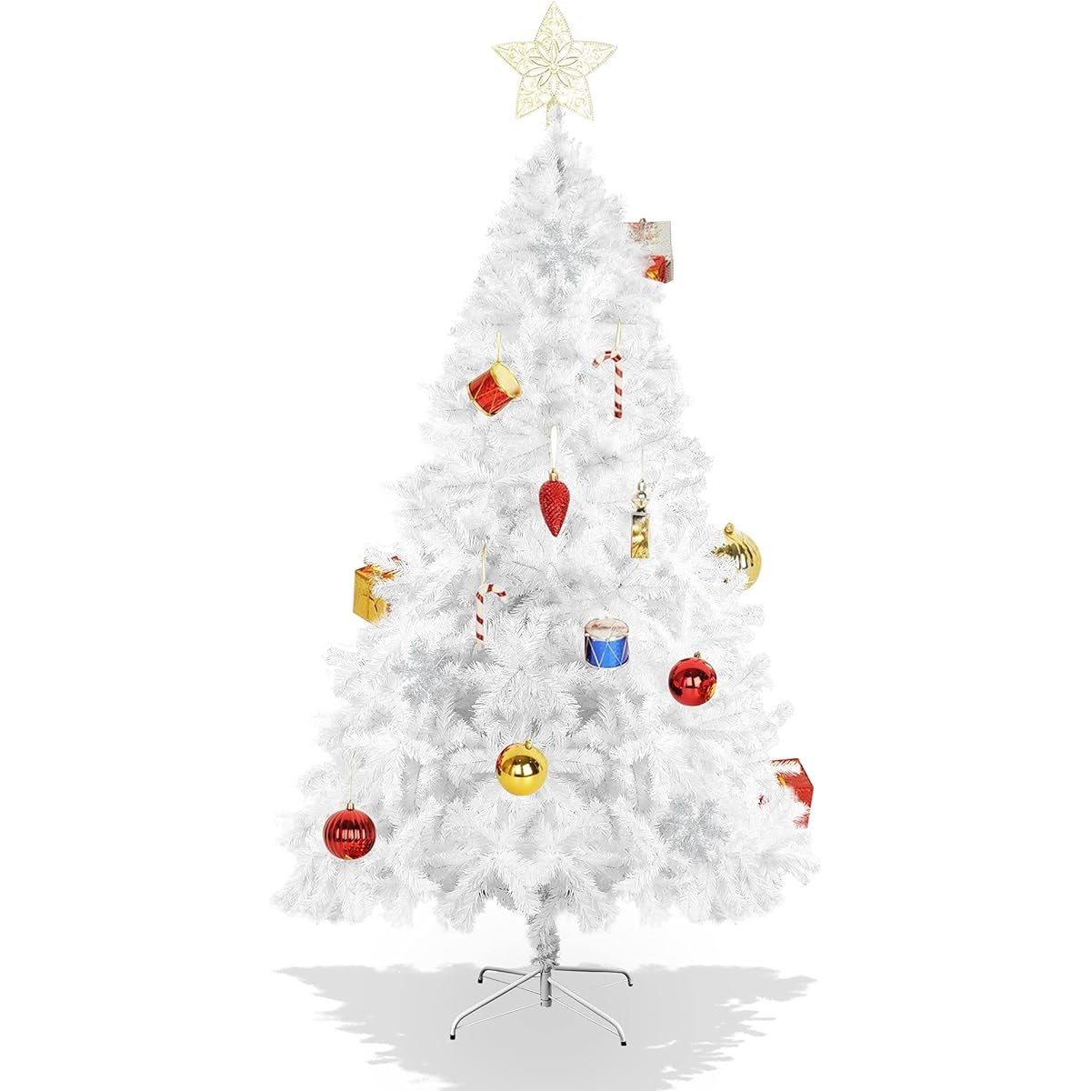 DC DICLASSE 6' White Artificial Christmas Tree with 800 Branches, Premium No Lights, Canadian Fir, Full Body Pine Christmas Tree, 17 Decorations (with Toppers) for Outdoor Indoor Holiday Parties