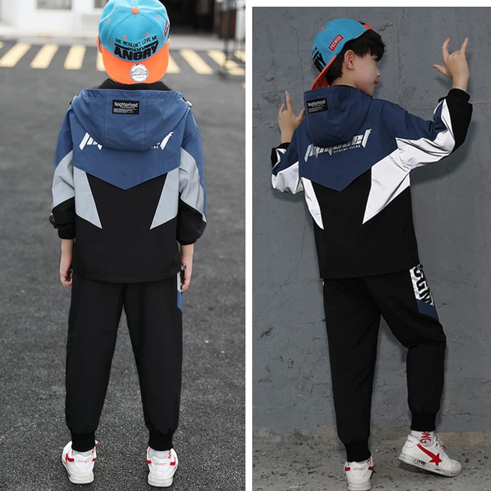 [Mskikefly] Jersey Top and Bottom Set Kids Parka Hooded Thick Autumn/Winter Boys Sweatshirts Junior Sportswear Jacket & Pants 2 Piece Set