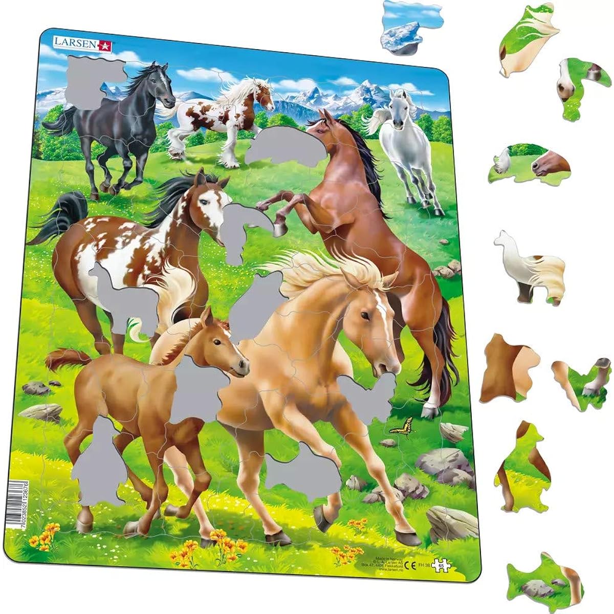 Larsen Puzzles Horse Educational Jigsaw Puzzle for Kids - 65 Piece Tray & Frame Style Puzzle - Premium Handmade Puzzle - Imported from Norway