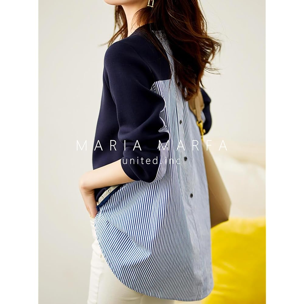 [MARIA MARFA] Different Materials Switch Sweatshirt Pullover Blouse Striped Spring Summer Women's 4S-M01