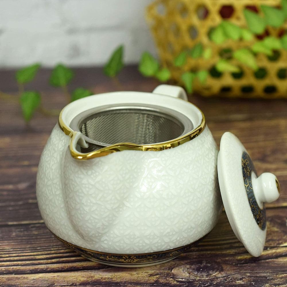 Teapot Stylish Kutani ware Teapot Pot White Cloisonné Pottery Japanese tableware Made in Japan Comes with tea strainer net