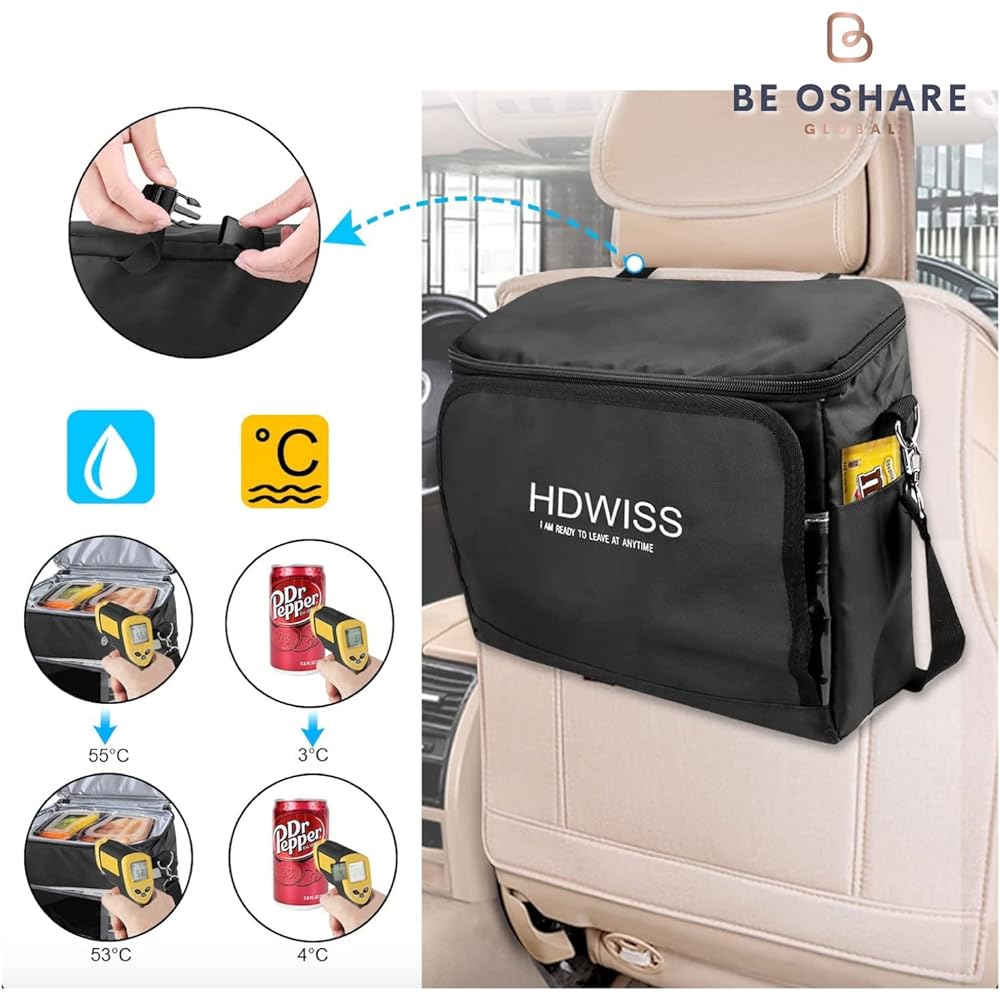 Be Oshare Car Storage Pocket, Cold and Thermal Bag with Shoulder Strap, Multi-Bag, Cool and Thermal, Portable, Foldable, Tablet Holder, Multifunctional Storage, Large Capacity, Waterproof and Wear-resistant, For Picnics, Camping, Outdoors, BBQ, Home Use,