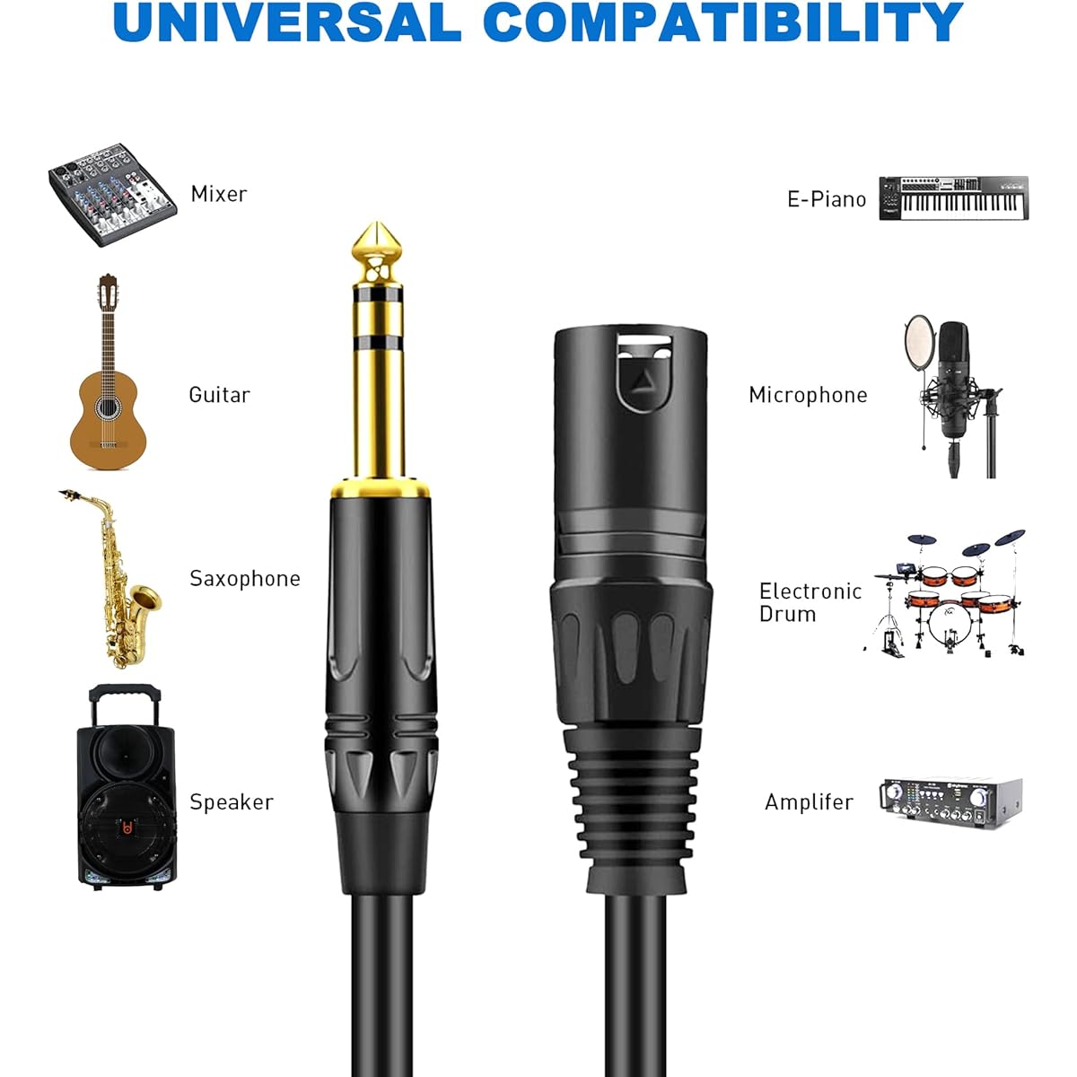 LanSenSu XLR to 1/4 TRS Stereo Adapter XLR Male to 1/4" (6.35mm) Stereo Balanced Microphone Stereo Audio Converter Adapter Cable 2 Pack 50 Feet
