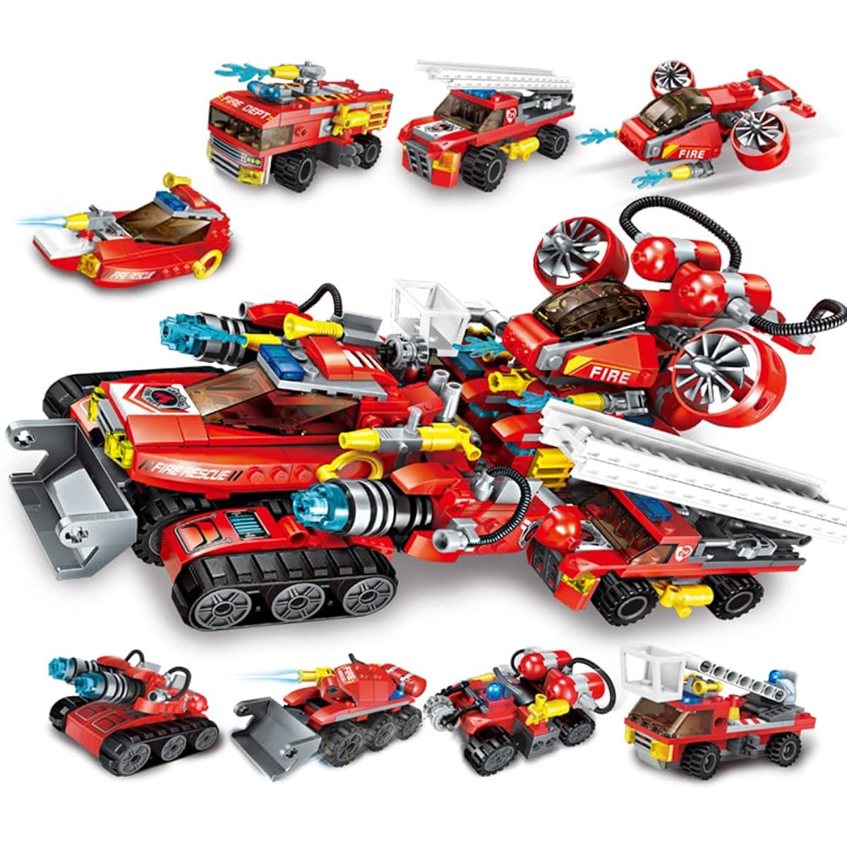 Uvini City Fire Car Building Bricks Toys 9-in-1 STEM Building Toys for Boys Creative Construction Toys Fire Truck Blocks Kit Ages 6 7 8 9 10 571 Pieces