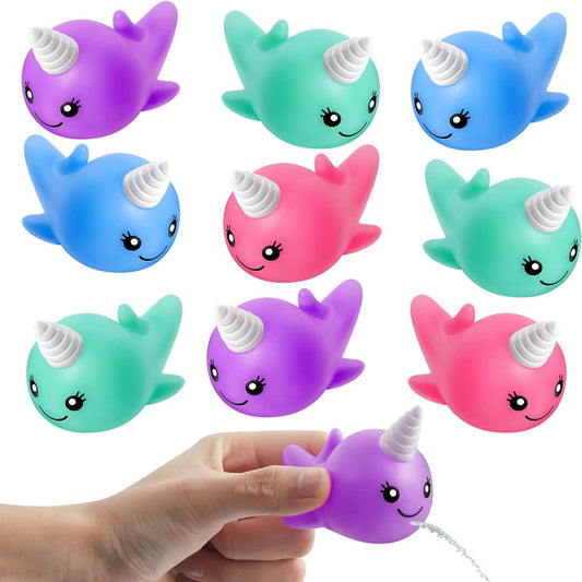 24 Pieces Rubber Water Squirting Narwhal Colorful Sea Animal Pool Toy Bath Squirting Toy Bathtub Birthday Party Favor Goodie Bag Filler 6 Colors