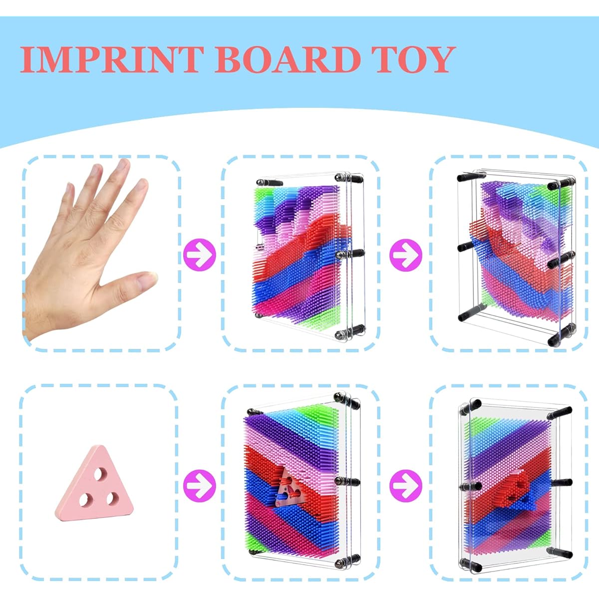 MICKYU Large Pin Art Toy, Colorful Desk Board Game for Kids, Inspire Your Imagination, 3D Pin Impressions, Carving Needle Toy for Kids and Adults, 8 x 10 Inches