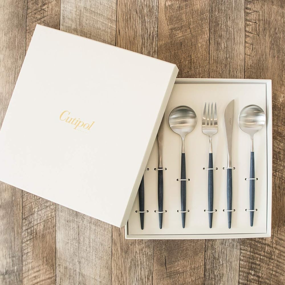 Cutipol GOA Dinner 6 Piece Set in White Gift Box (Blue x Silver)