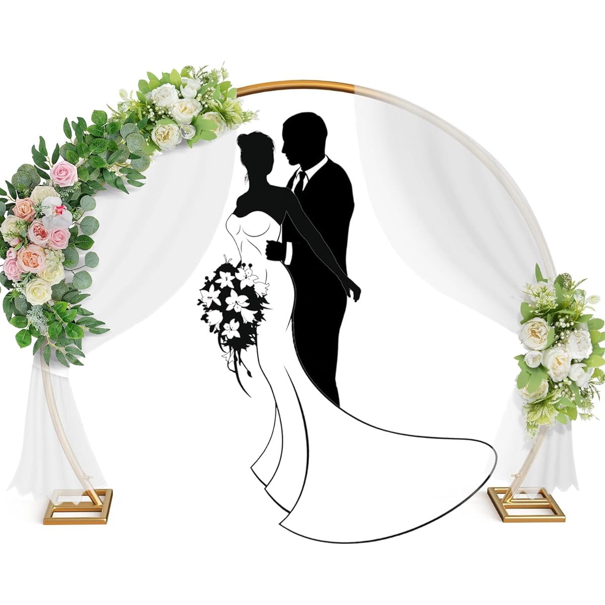 Moeput Circular Backdrop Stand 8.2ft Large Wedding Round Balloon Arch Stand Gold Circle Balloon Arch Frame with 10 Thick Tubes for Valentine's Day Decorations Graduation Birthday Party Baby Shower