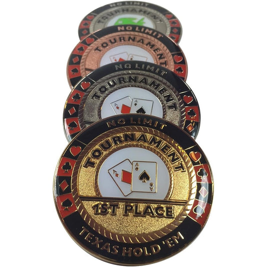 4 Coin Poker Weight Trophy Set - 1st, 2nd, 3rd, & 1st Out