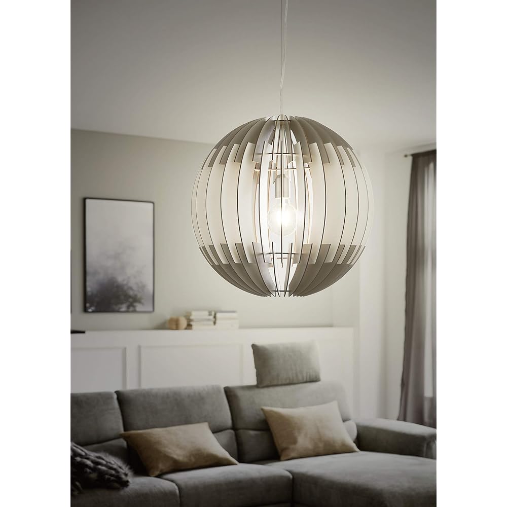 EGLO LED Pendant Light Stylish Scandinavian Wooden Modern OLMERO 50cm 204429J Ceiling Light Living Dining Cafe Silver/White Large