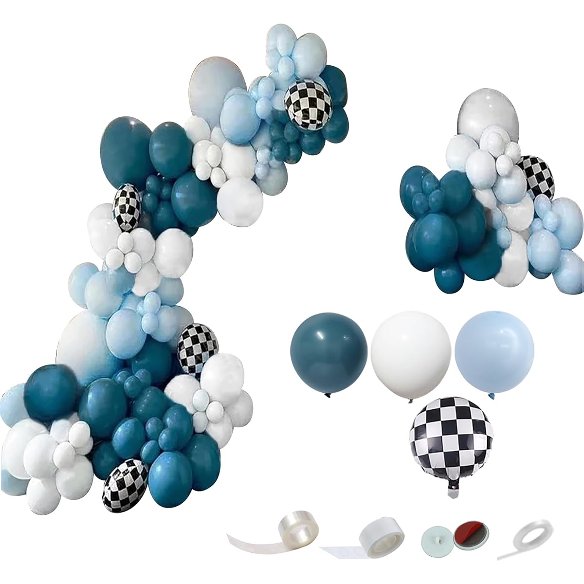 Shivnsotpa Race Car Balloons Arch Garland Kit, 128pcs Slate Blue Matte Latex Balloons with 4D Checkered Foil for Racing Car Birthday Baby Shower Racing Car Party Games Celebration Decoration Supplies
