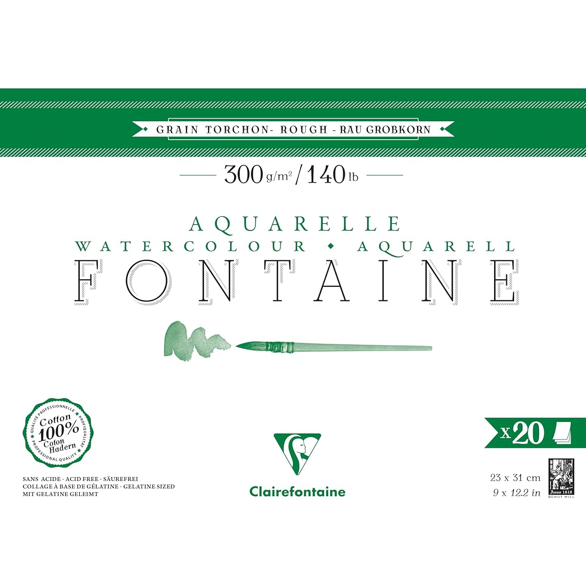 Clairefontaine watercolor paper [Fontaine] Coarse 23 x 31 (20 sheets) Block drawing paper Extra thick 300g Clairefontaine cf975506