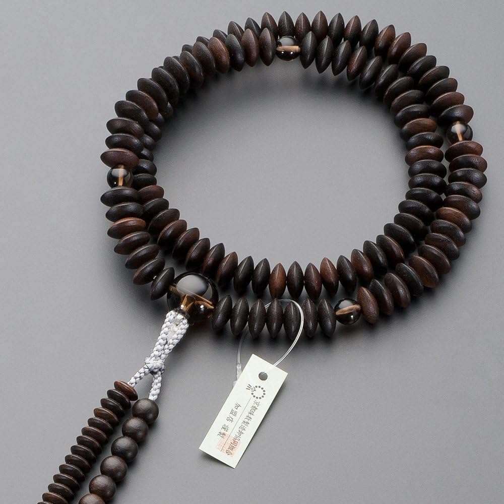 Buddtarya Takida Shoten Buddhist Prayer Beads Tendai Sout, Genuine Buddhist Beads [Men] Banded Ebony (Frosted) Tea Crystal Working, 9 Size Pure Silk Hanasanbo; Kyonento Beads, Main Strand Beads, Two Wheel Beads, Official Mala (Makida Shoten)