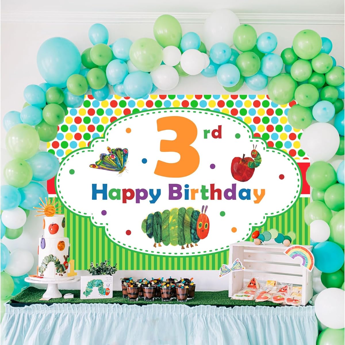 3rd Happy Birthday Background Banner Cartoon Green Hungry Caterpillar 3rd Birthday Backdrop Photography Background 3rd Birthday Party Decorations Supplies