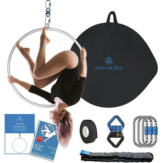 aum active Aerial Hoop 90cm/95cm Single Point Lyra Hoop Set with Aerial Hoop Equipment Storage Bag Included Carabiner Swivel Aerial Drop Tape Included for Beginners Home Practice Circus Ring Included