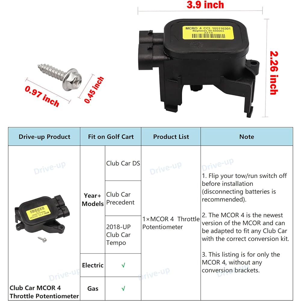 No.1 Accessories MCOR 4 Conversion Throttle Potentiometer Club Car DS/Carryall Compatible - AM293101 105116301