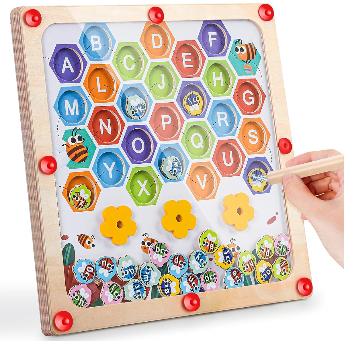 Montessori Toys for 3-4 Year Old Girls Christmas Birthday Gifts Magnetic Alphabet Maze for Toddlers Boys Ages 2-4 Wooden Color Matching Puzzle Board Ages 3-5 Preschool ABC Learning Activities