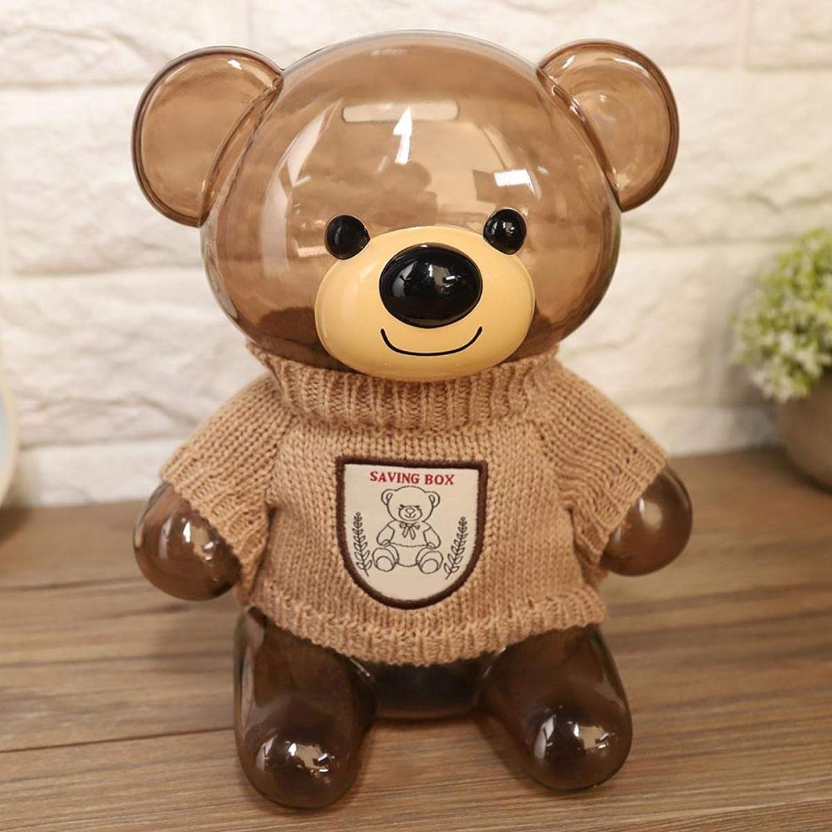 Piggy Bank Money Box Money Box Plastic Coin Bank for Adults Bear Shaped Piggy Bank Cute Piggy Bank Adult Home Decoration (Beige Transparent Bear)