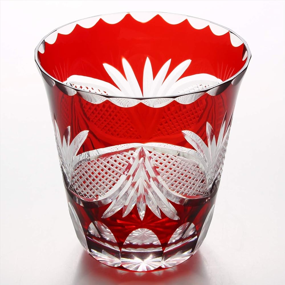 Edo Kiriko Shochu Glass with Boat-shaped Shippo (Red) TO-9