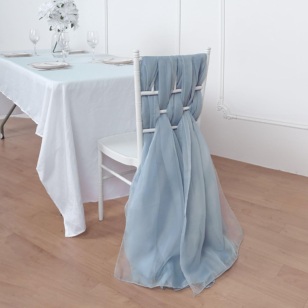 Efavormart 5 Pack 22" x 78" Dusty Blue Premium Chiffon Table Runner for Wedding Party Event Restaurant Kitchen Home