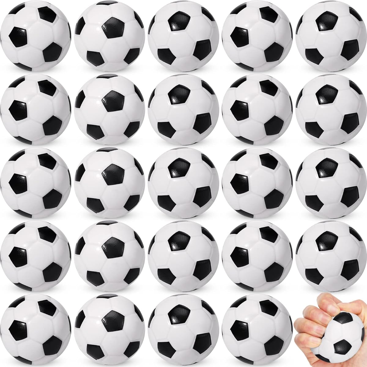 Vinsot 48 Pack Mini Soccer Balls Foam Sports Balls 2.5 Inch Stress Bouncy White Black Small Relax Anxiety Relief School Carnival Reward Party Gift Filler