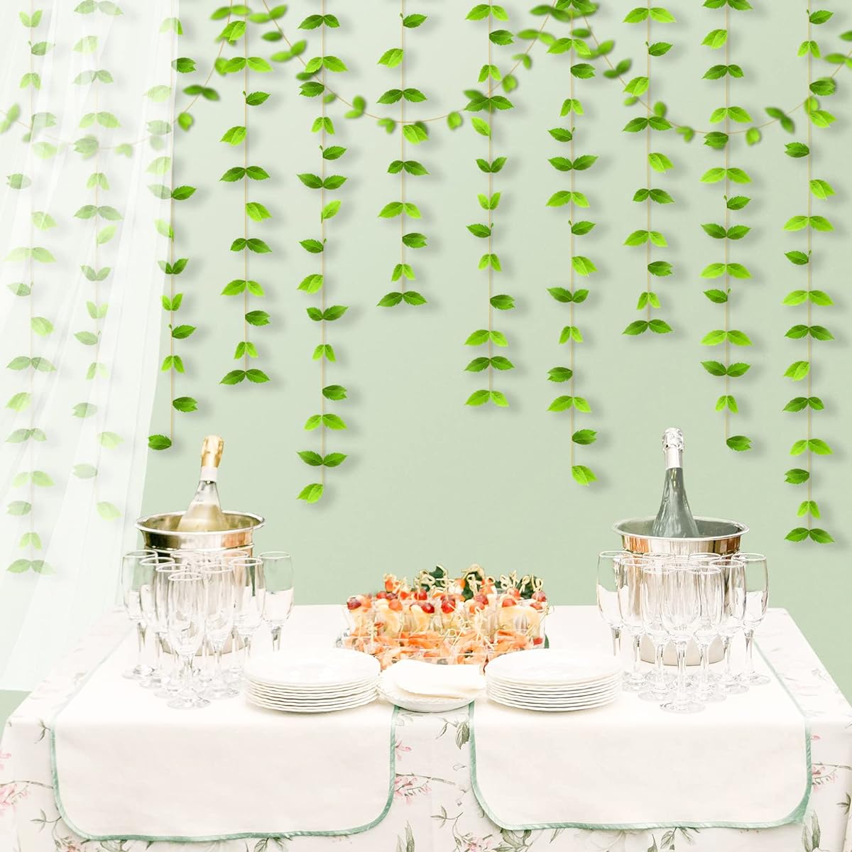 Spring Party Decorations Spring Leaves Garland Tender Green Leaf Garland Leaves Streamer Banner Spring Season Anniversary Green Party Decorations Birthday Baby Shower Wedding Engagement