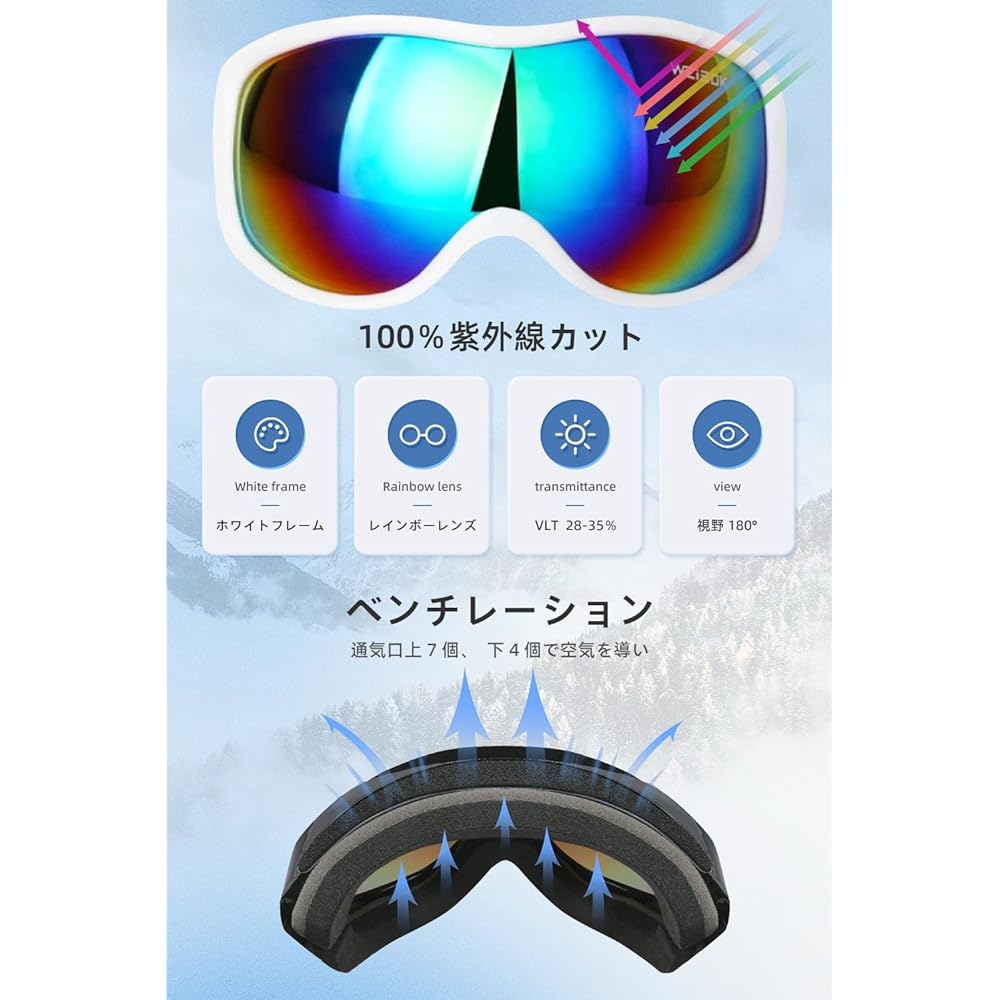 [Jiobbo] Ski Goggles, Snowboard Goggles [OTG Wide View Baseball Lens & Glasses Compatible] Ski Goggles for Women, Men, All Weather Ventilation/Windproof/Snowproof/Dustproof/Lightweight/Shockproof Suitable for all mountain climbing/skiing/outdoor sports S