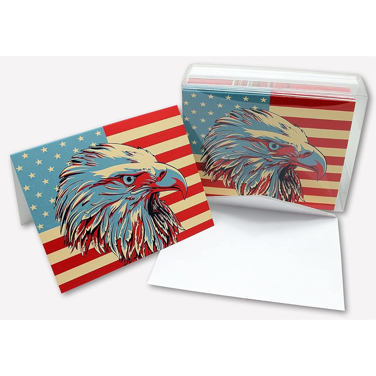 Small World Greetings 24 Patriotic American Flag Bald Eagle Cards, Blank Inside, Envelopes Included, 5.5" x 4.25" (A2 Size)