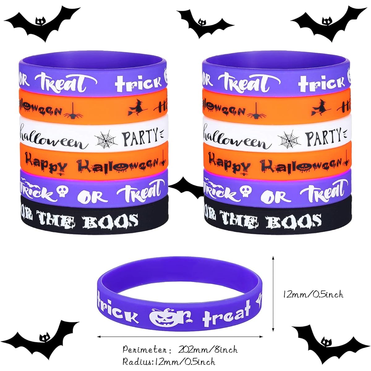 36 Pieces Halloween Silicone Wristbands Happy Halloween Trick or Treat Black Cat Wristband Pumpkin Witch Bracelets Colorful Party Wristbands for Halloween Party Favors