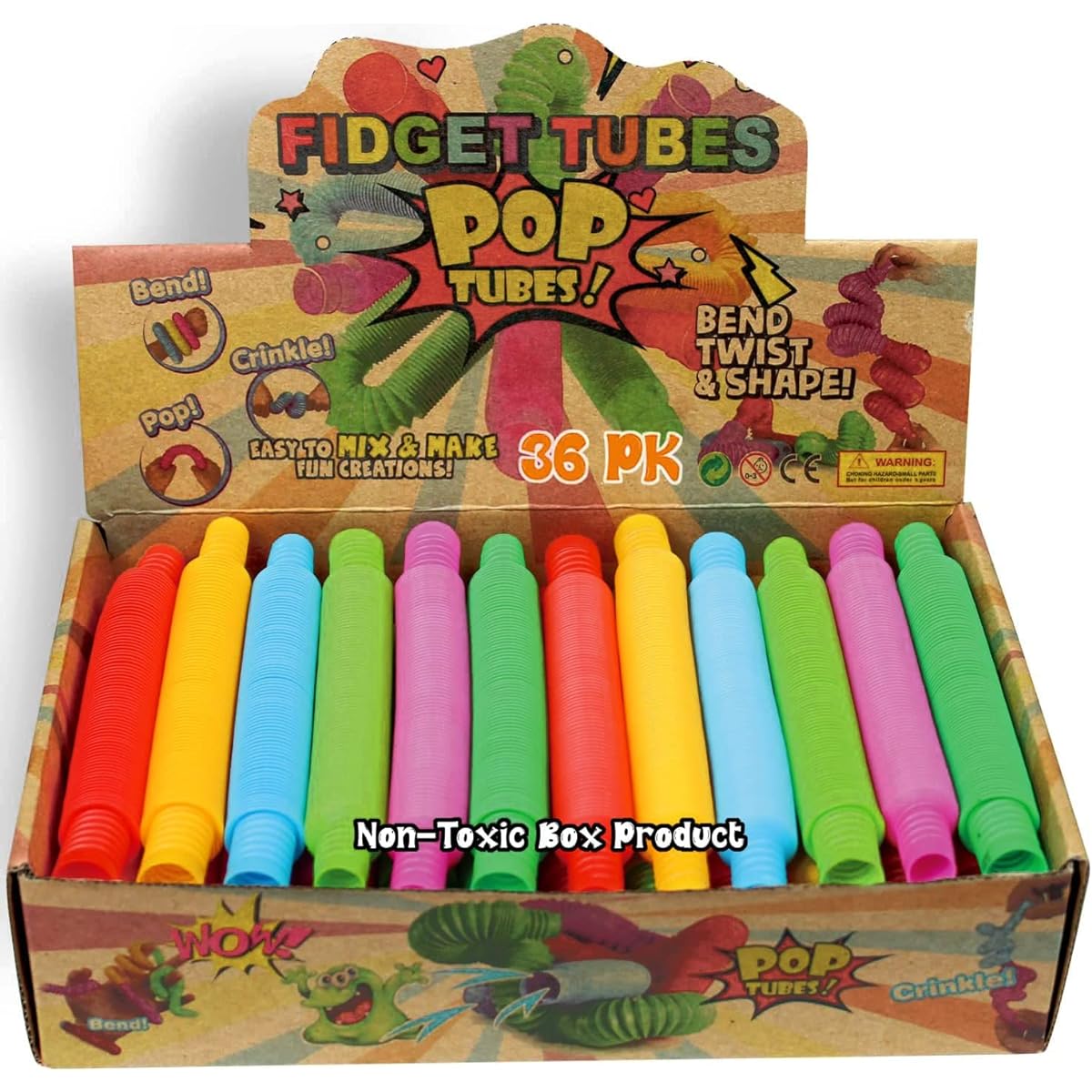 Funny 36 Pack Small Pop Tubes Sensory Toys Fine Motor Skills Toddler Toys ADHD & Autism Fidget Toys Preschool Gift Ideas Unique Boys and Girls Presents Great Gifts for Preschool Boys and Girls