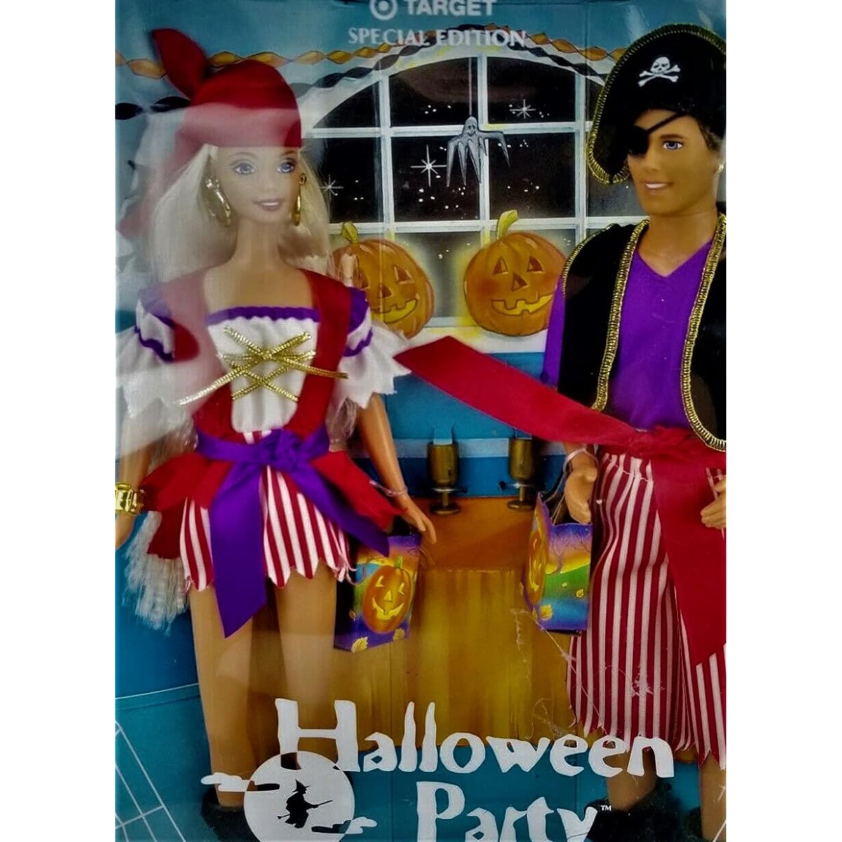 MATTEL BARBIE blonde doll AND KEN, both in PIRATE clothing = box set of 2 = halloween party gift set - target special edition, 1998 collection