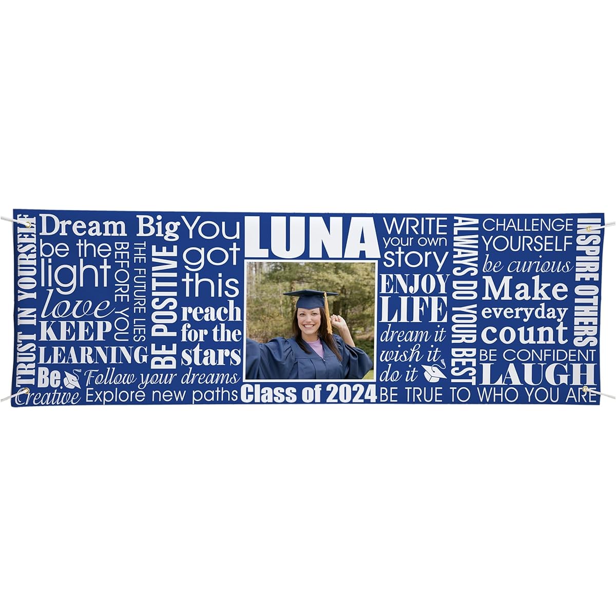 Let's Make Memories Personalized Graduation Photo Banner - Blue - 2021 Class Banner - 6ft Dream Big Banner - Customize with Name, Year, and Photo