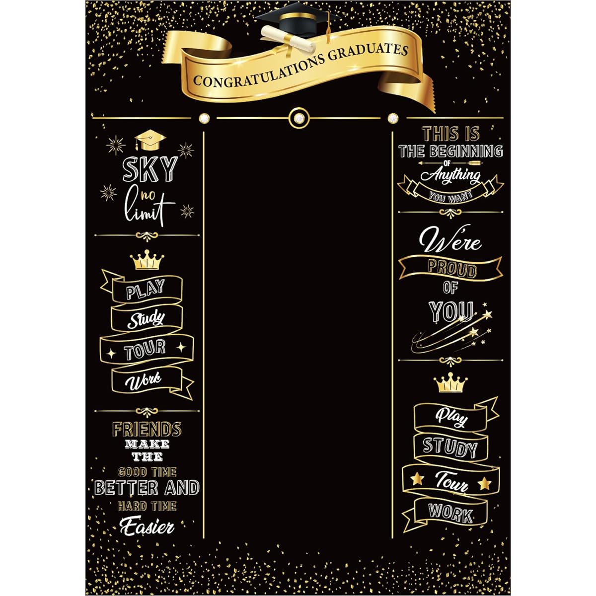 Graduation Backdrop 5x7ft Black and Gold Graduation Party Background Graduation Photo Backdrop Congratulations Graduation Banner Graduation Gift Graduation Ceremony Graduation Decorations Photo Booth for Graduation Prom Party