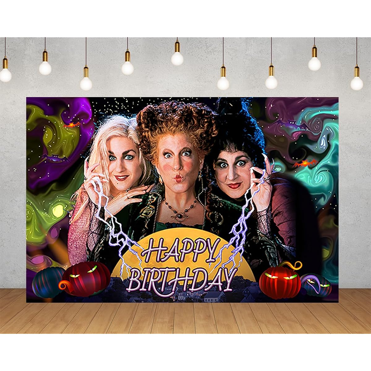 Witch Backdrop for Halloween Party Decorations, Happy Birthday Hocus Theme Banner, Baby Shower Party Supplies 5x3ft