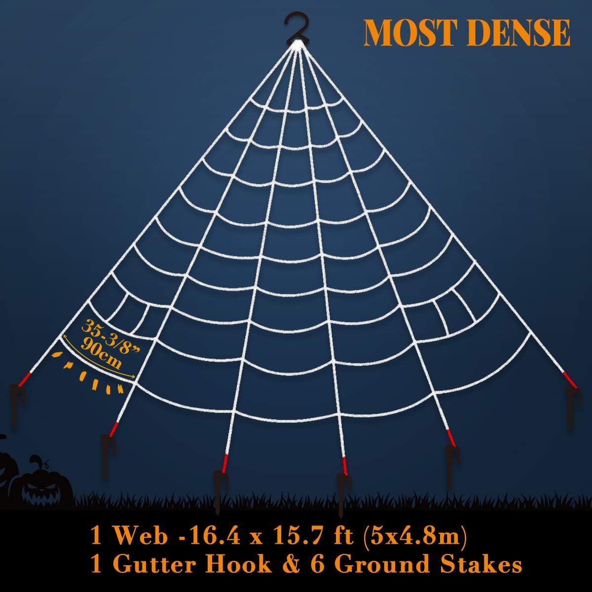 Pawliss Halloween Decorations 16ft 2 Pack Giant Dense Spider Web Super Stretch Cob Web Set for Halloween Outdoor Yard Decor, White