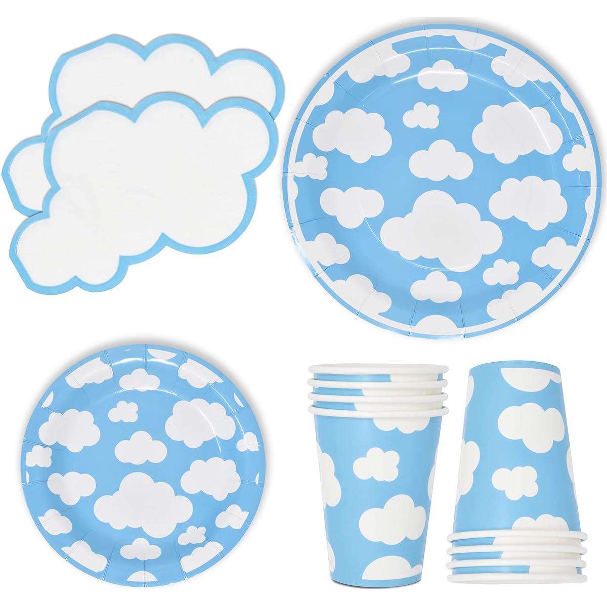 Blue Sky White Cloud Party Supplies Tableware Set 24 9 Inch Paper Plate 24 7 Inch Plate 24 9oz Cup 24 Shape Lunch Napkins Cloud Baby Shower Gender Reveal Birthday Disposable Tableware Decorations