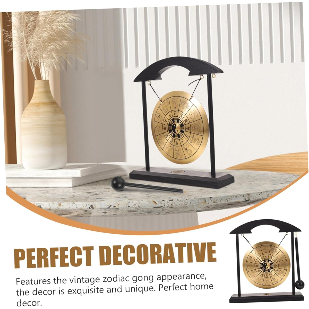 VICASKY 5pcs Gong Display Gong Bell Mallet Hanging Gong Tibetan Tingsha Bell Desktop Mini Gong Chime Home Desktop Gong Chaugong Handbell Mini Desk Yu