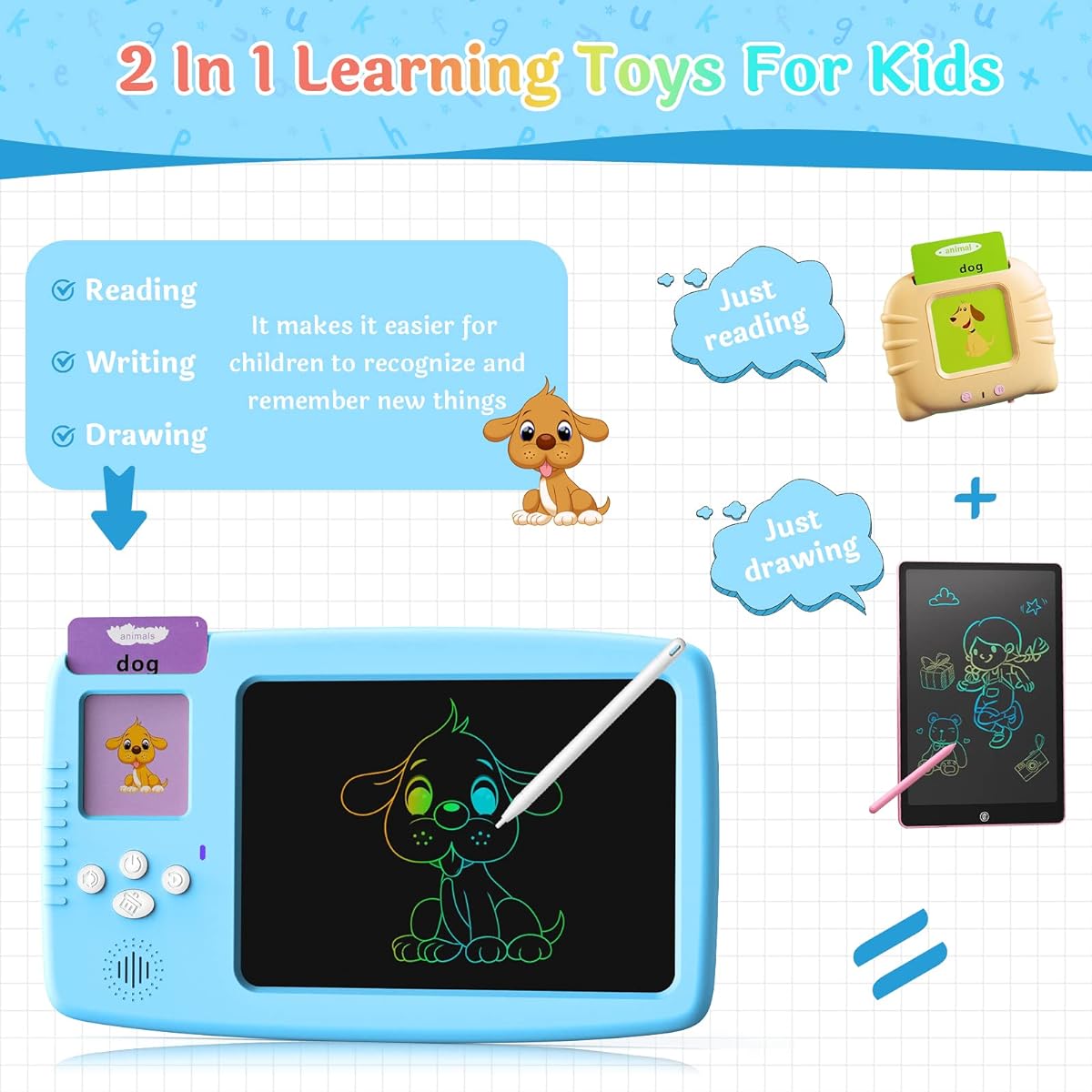 Toddler Toys for 2-4 Years Old Kids Talking Flash Cards with LCD Writing Drawing Tablet, Provide Better Drawing and Writing Experience, Toys Gifts for 3 4 5 6 7 8 Year Old Boys and Girls