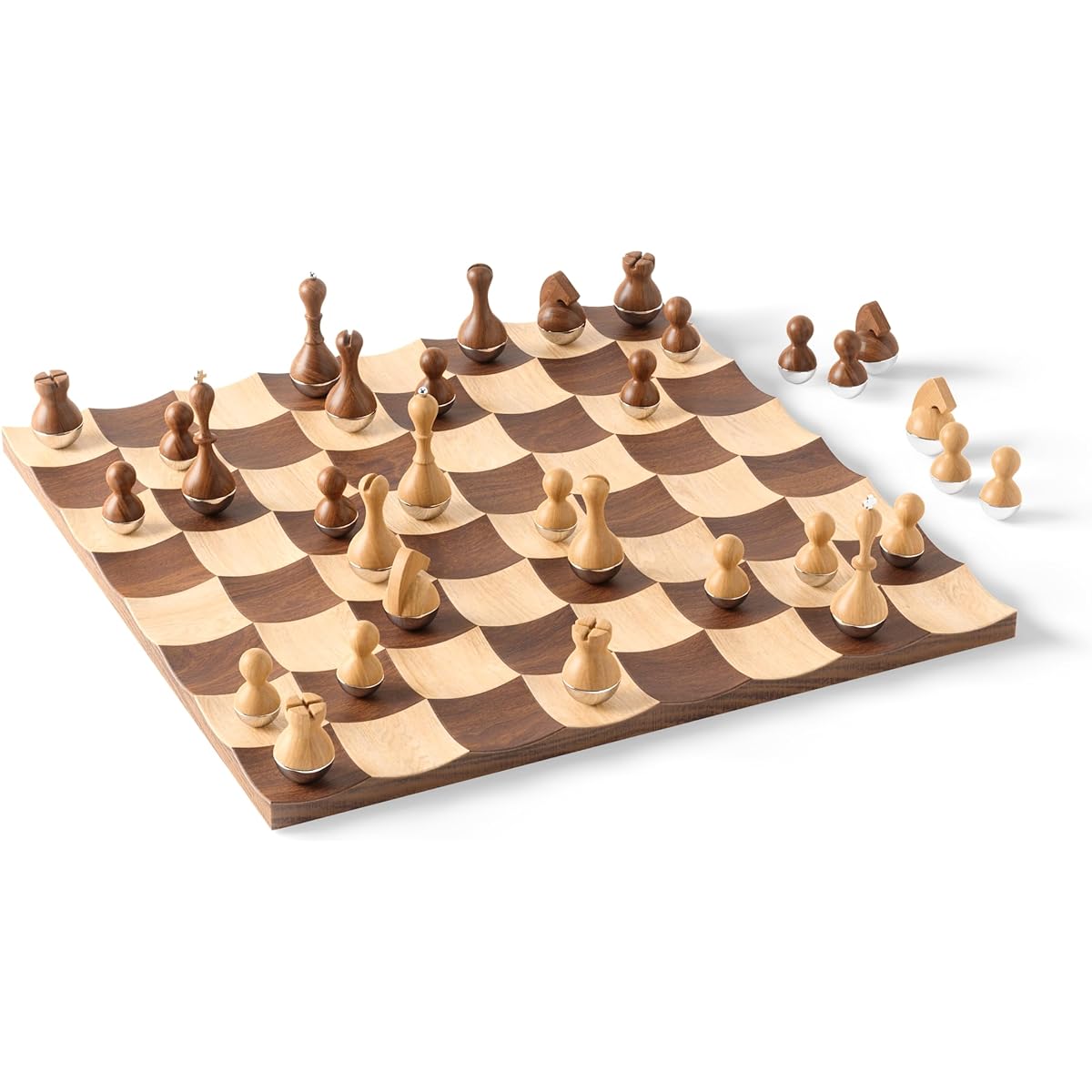 Umbra Chess Set, Wooden Chessboard, Board Game, Tabletop Game, Toy, Party, Roly-poly, Foreign, Interior, Stylish, Unique, Gift, Umbra WOBLE 2377601656, Walnut