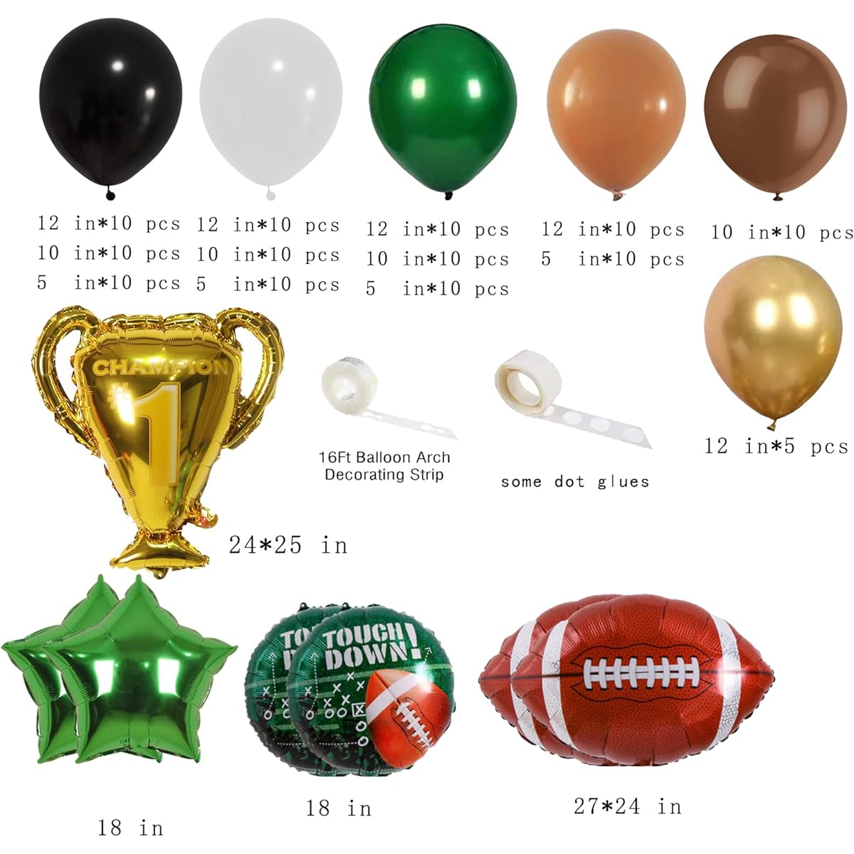 93pcs Sports Balloons Arch Garland Football Party Decorations Brown Green Black Balloons Sports Party Supplies Sports Favors Birthday Party Decorations
