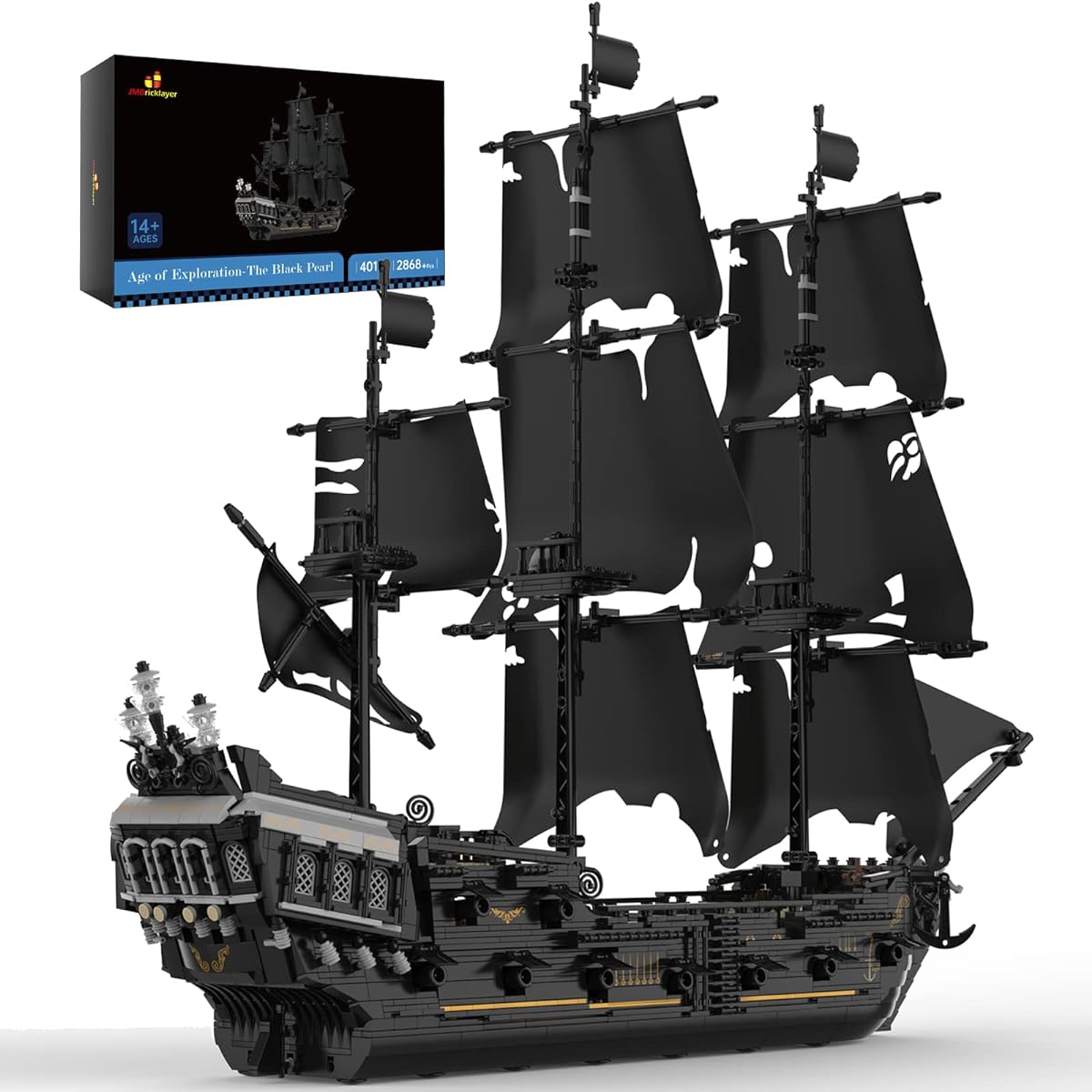 JMBricklayer Black Pearl Ship Building Set, Mysterious Pirate Toy Assembly Kit, Cool Collectible Creative Pirate Ship Toy, Father's Day Gift for Boys, Teens, Model Ship Enthusiasts (2868 Pieces)