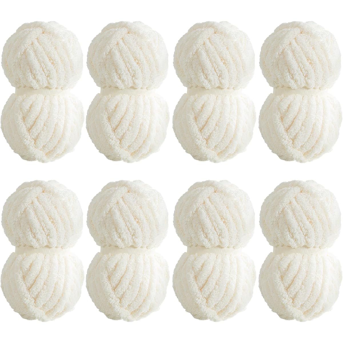 MABOZOO Super Bulky Chunky Chenille Yarn for Hand Knitting, Large Yarn for Chunky Blanket, Big Thick Arm Knitting Yarn, Fluffy Soft Plush Jumbo Yarn Crochet, Cream White 8 Pack