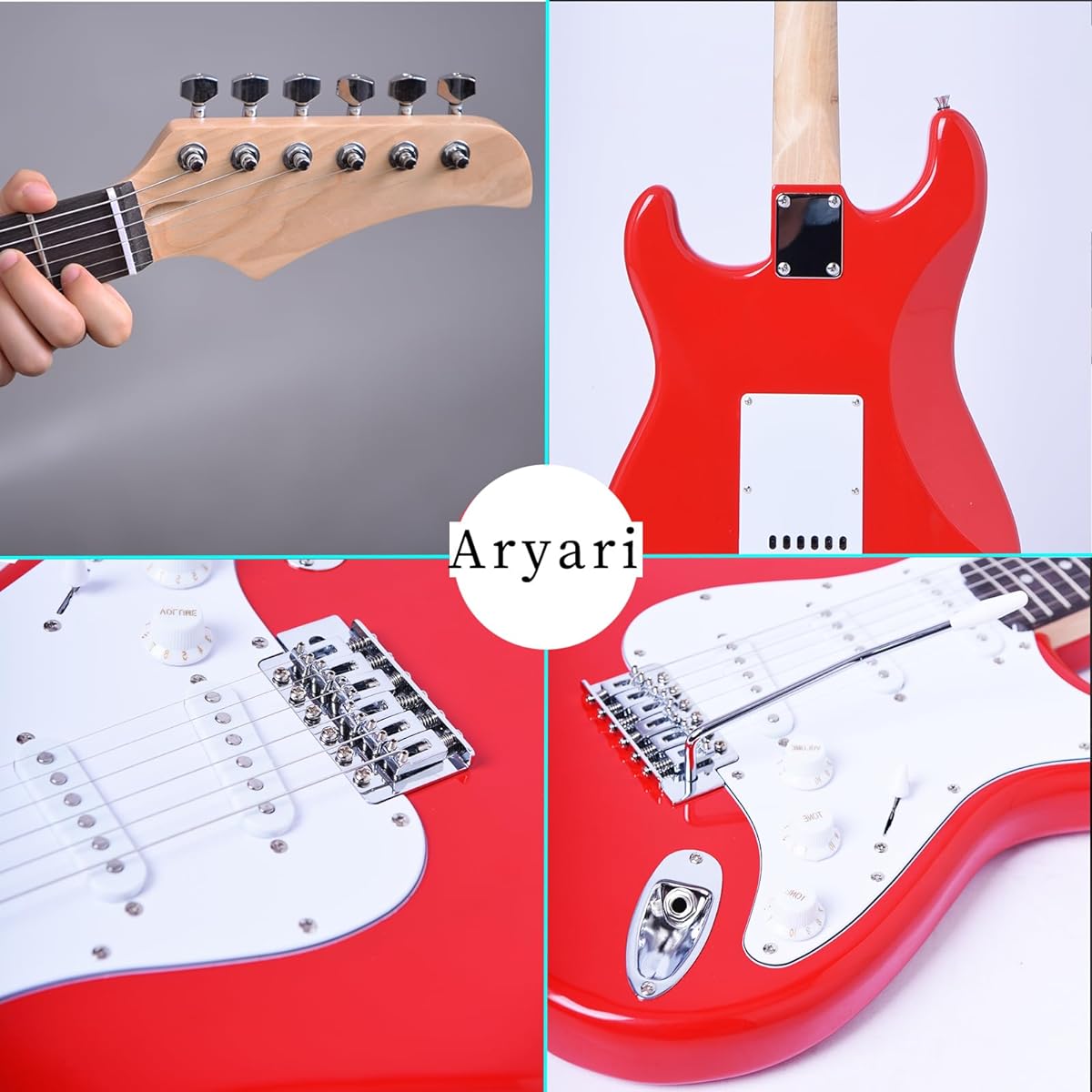 Aryari Electric Guitar Beginner Set Guitar Electric 39 Inch Adult Student [Soft Case/20W Amplifier/Tuner/Strap/Pick/Pick Case/Cross/Adjustment Wrench Included]-6 Strings 39 Inches Right-handed Red