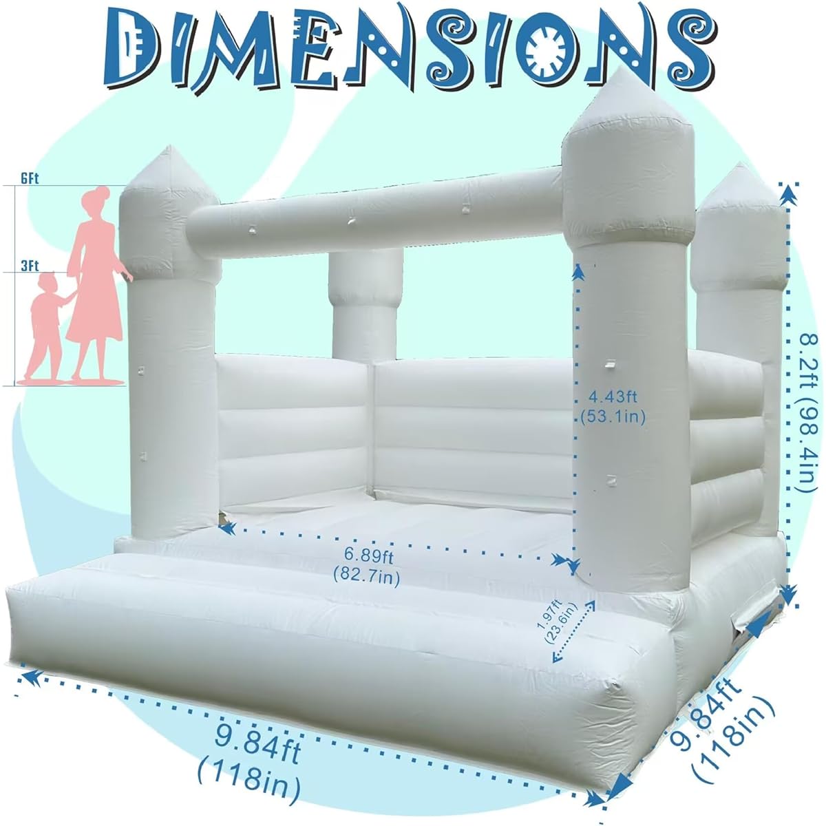 Milazul PVC Material Inflatable White Bouncer Wedding Bounce House Professional Jump Bouncy Castle Bouncer for Wedding Party with Blower Carry Bag and Repair Kit (10ft*10ft*8ft(3*3*2.5m))