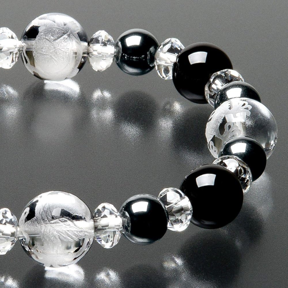 Buddhist Altar Shop Takita Shoten Specially Selected Bracelet Prayer Beads, Four Gods Bracelet, Black Onyx 10mm, Hematite 8mm, Genuine Crystal Star Shape◆Bead Bracelet, Feng Shui, Good Luck, Amulet, Brace Rosary [Certificate Included, Issued by Takita Sh
