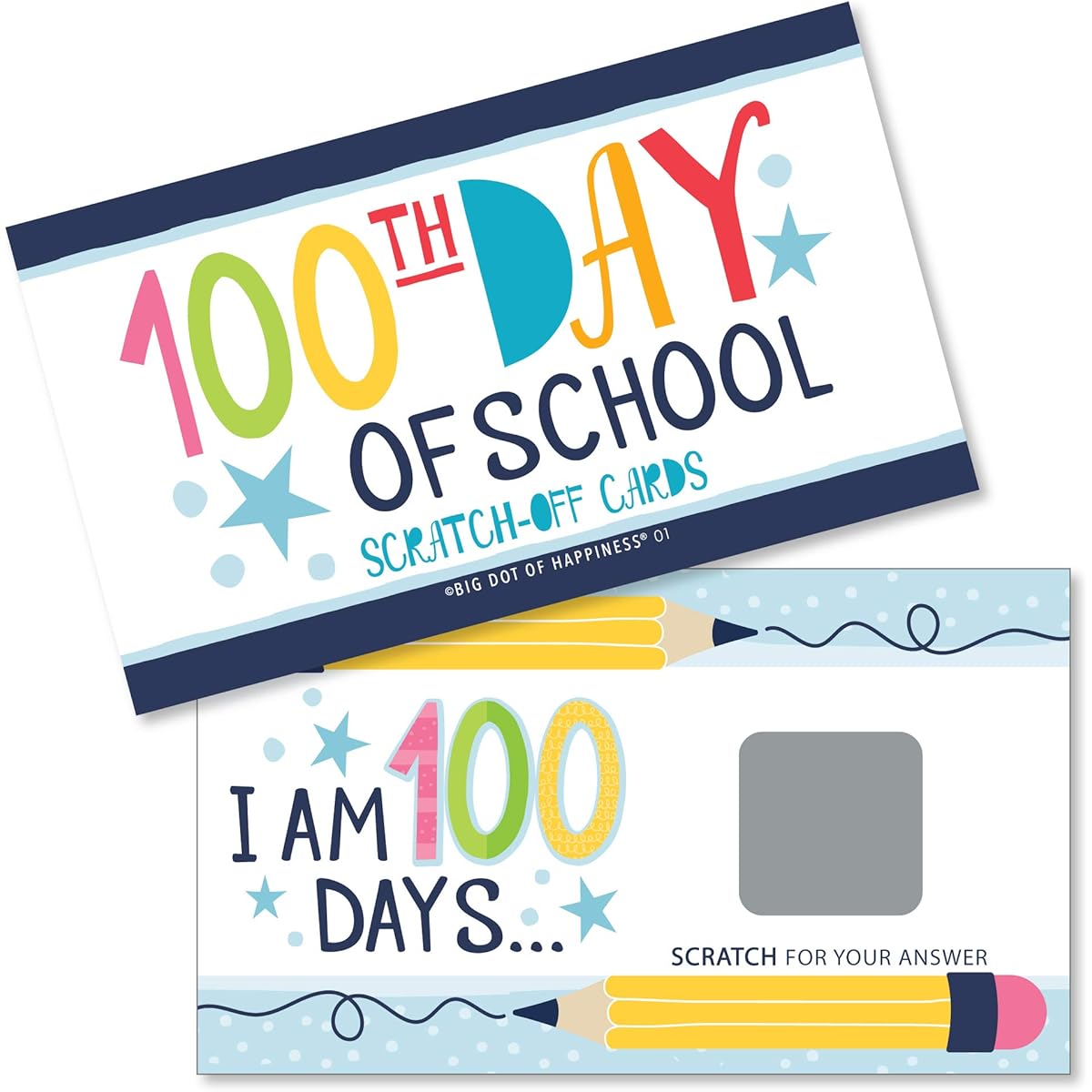 Big Dot of Happiness Happy 100th Day of School - 100 Days Party Game Scratch Off Cards - 22 Cards