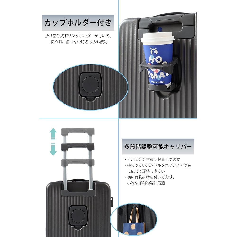 [Himaru Yuhin] Suitcase, Front Open, S 20 Inch, Front Open Carry Case, Carry-on Bag, Shockproof, Ultra Lightweight, Quiet, Double Casters, Equipped with TSA Roke, Zipper Type, Travel, Business, Business Trip (S-20 Inch - Carry-on, Light Blue)