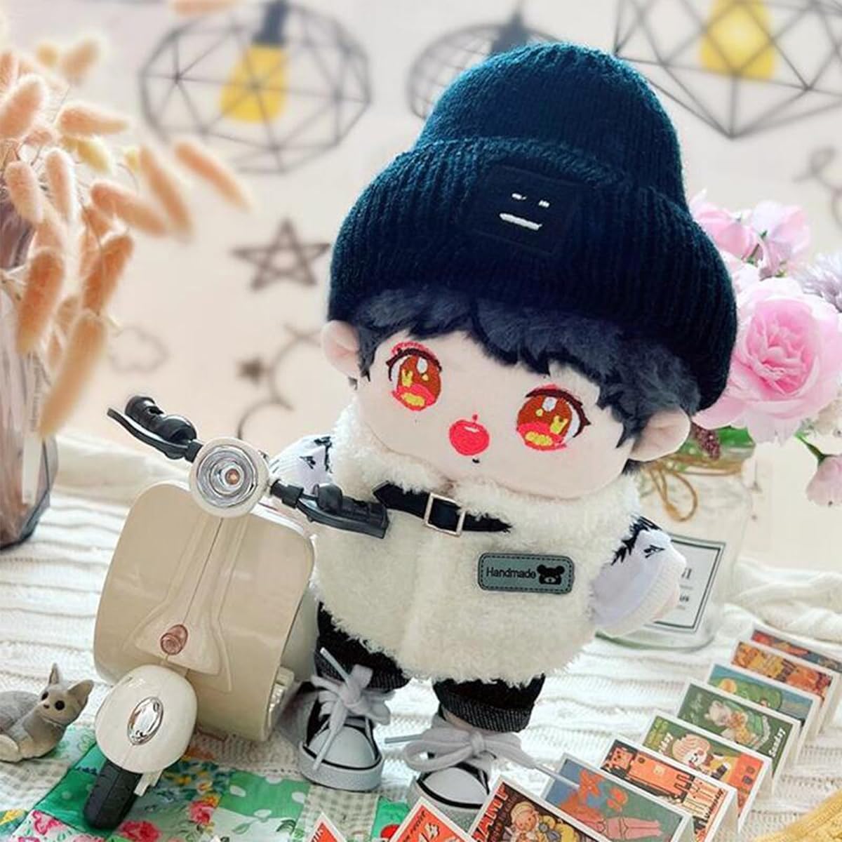 20cm Plush Doll Outfit Set Kpop Doll Outfit Plush Coat Pants Shoes for 8 Inch Stuffed Doll Soft Stuffed Dress Up Play (Mechanical Vest 4pcs)