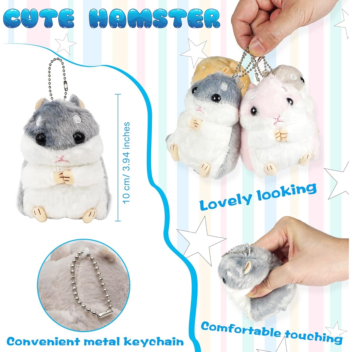 12 Cute Hamster Stuffed Animals, Hamster Plush Toys, Small Stuffed Animals, Dolls with Chains for Kids, Boys and Girls, Party Favors, Goodie Bag Fillers, Carnival Giveaways, Birthday Gifts, 4 Inch (Adorable Style)